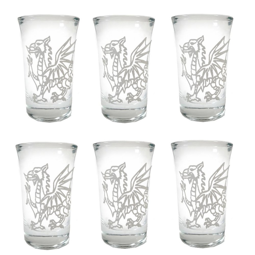 Welsh Dragon Engraved 1.5oz Shot Glass Set of 6
